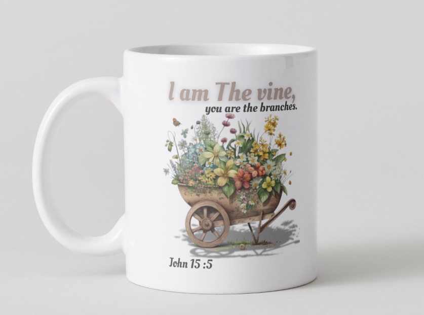 White mug _ John 15 : 5