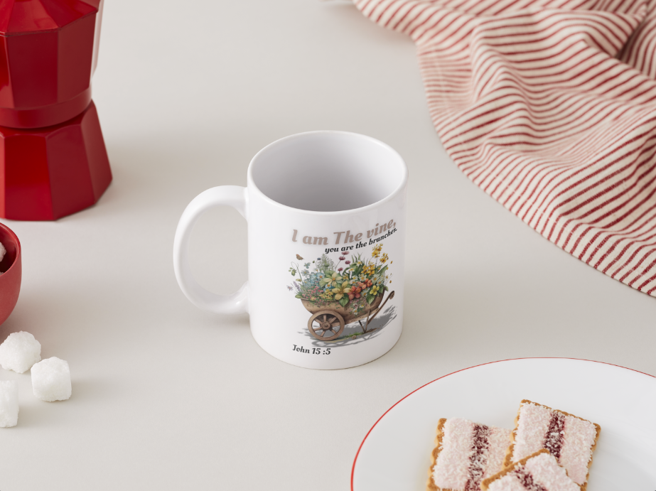 White mug _ John 15 : 5