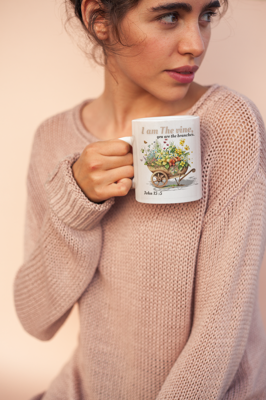 White mug _ John 15 : 5