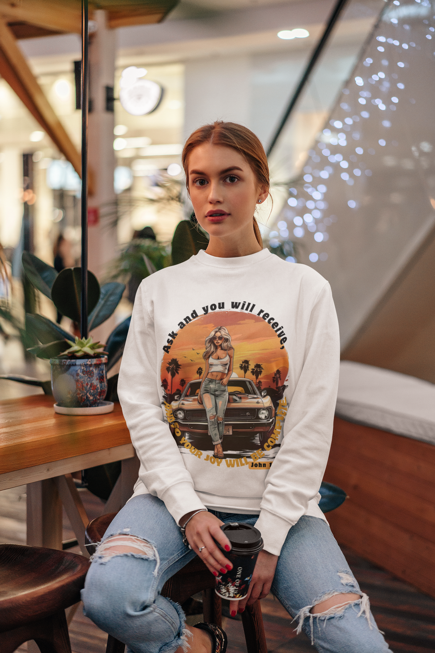 Women's Christian Sweater_ John 16:24 - Ask and You Will Receive