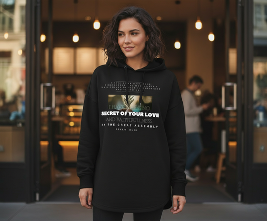 Black Ladies 's Oversized Hoodie - Psalm 40:10 Bible Verse Design